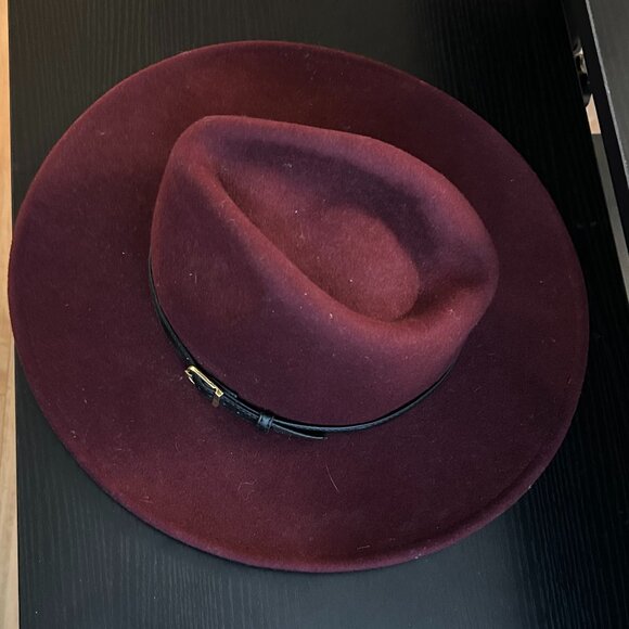Burgundy 'Olive & Pique' Felt Wide-Brimmed Hat with black accent - Picture 4 of 4